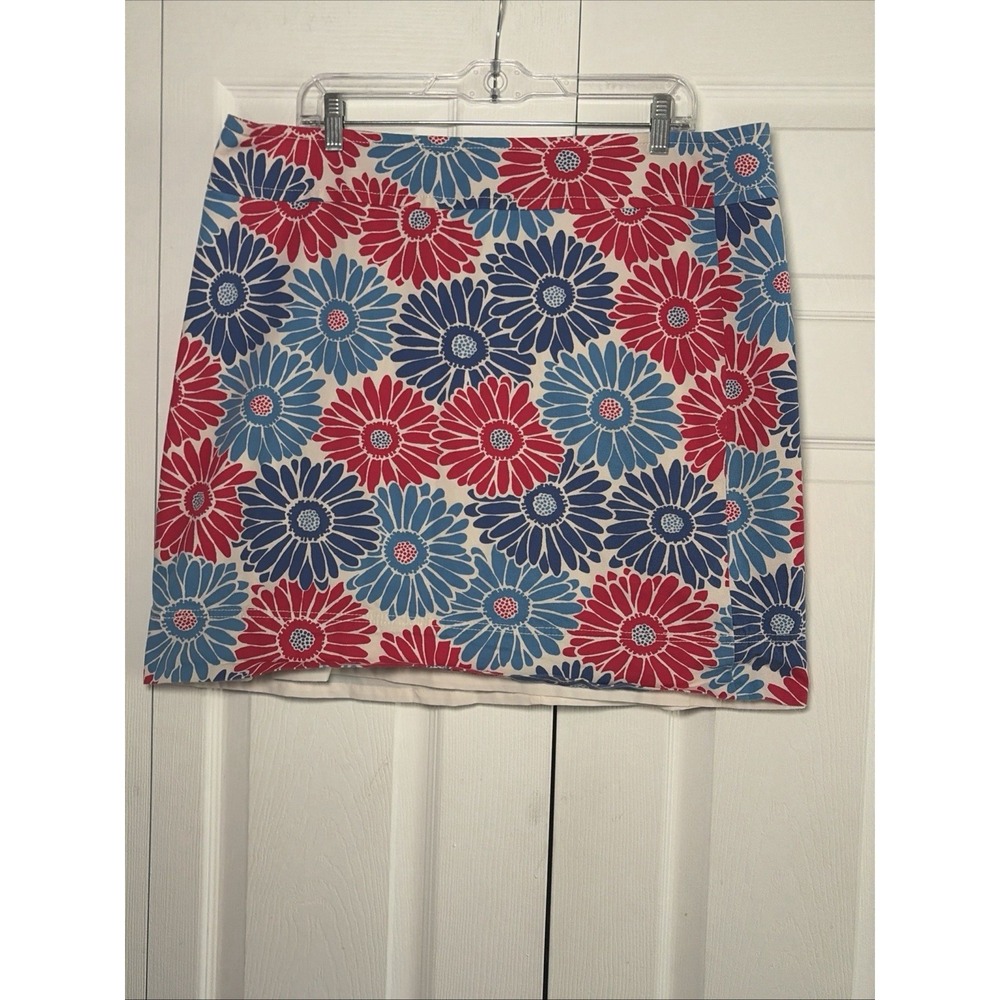 Talbots Floral A-Line Mini Skirt Womens Size 18 Red Blue White Cotton Canvas Y2K